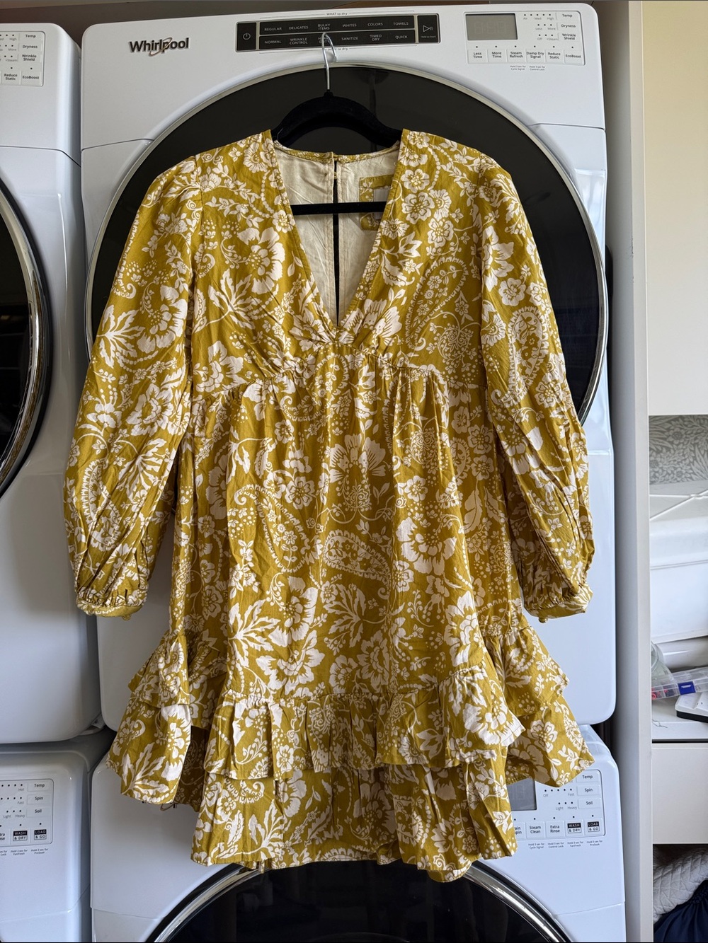 Maeve Yellow and White Floral V-Neck Ruffle Mini Dress